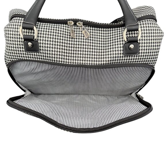 London Fog Oxford III 17" Cabin Bag Carry-On Travel Tote Black White Houndstooth - Picture 10 of 16